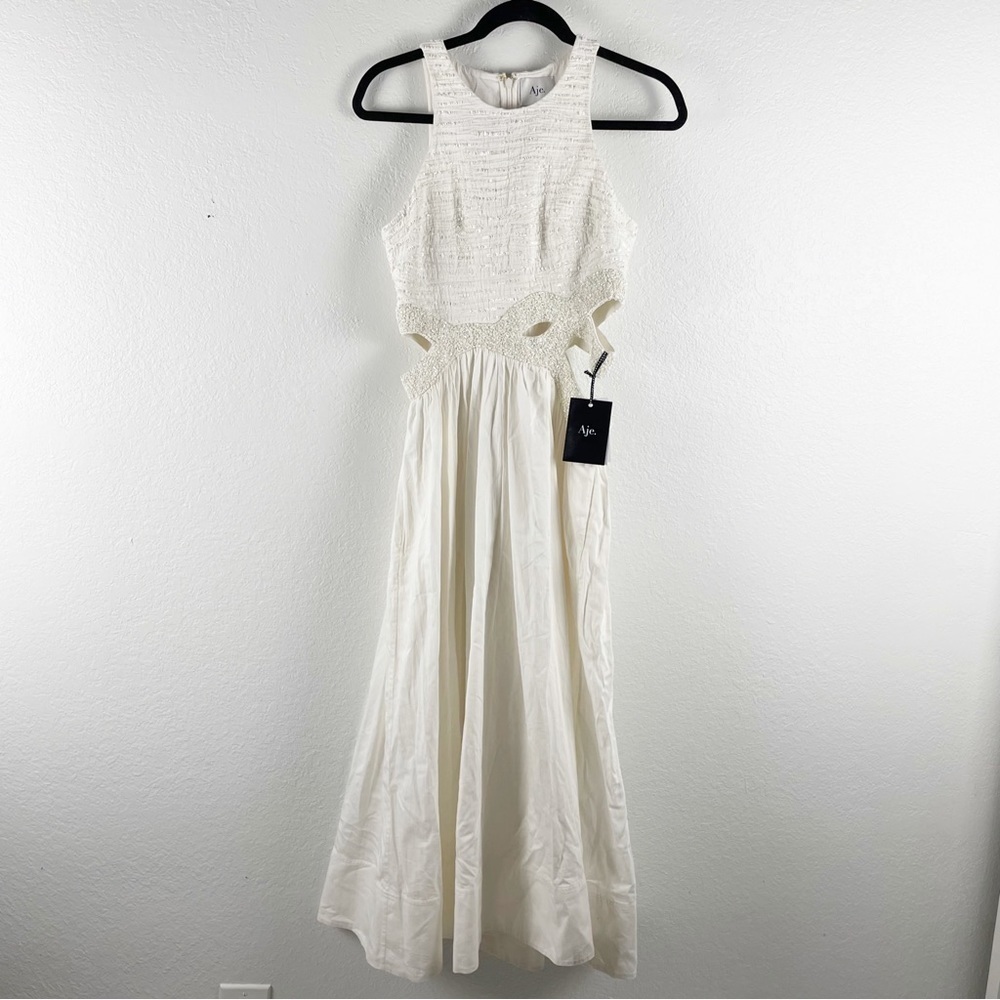 Aje Catara Sequin Cut Out Midi Dress White Small - Picture 2 of 10
